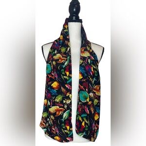 CASCA SCARFS 100% Silk Rectangle Scarf Colorful Tropical Fish Print 55” x 13.5”